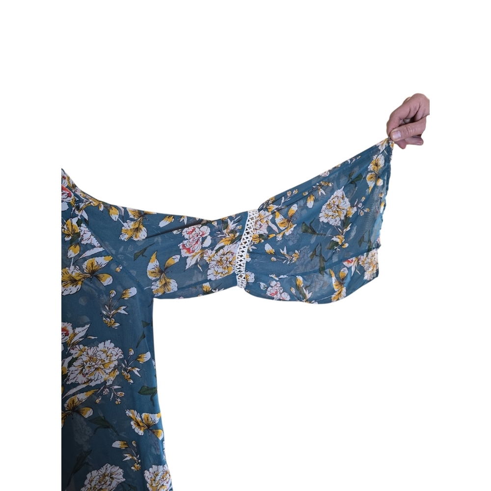 Emma And Grace Blue Floral Open-Front Kimono 2X - Picture 5 of 5